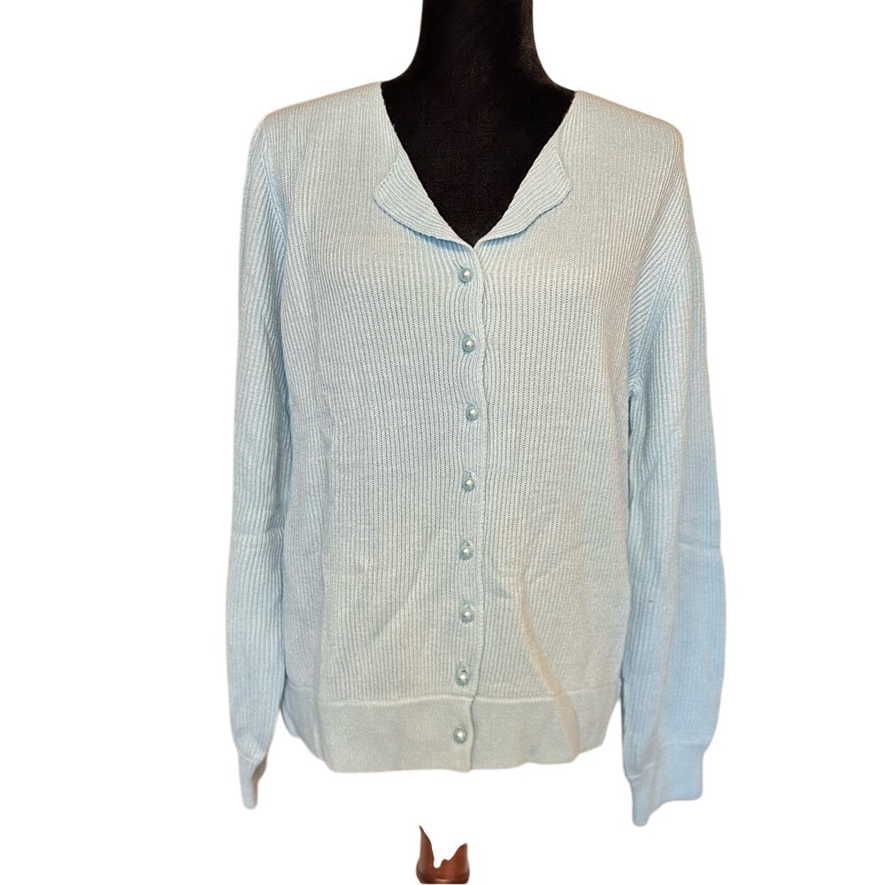 NWT‎ Norm Thompson Light Blue Ribbed Cardigan Sweater Size Large